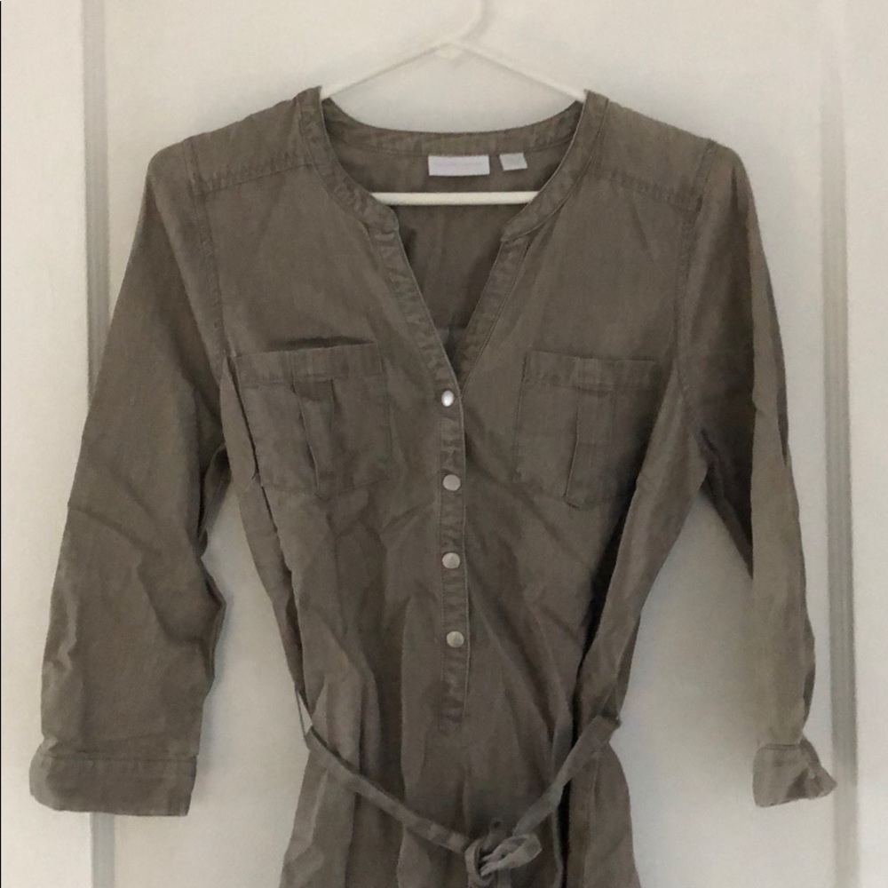 khaki button down dress